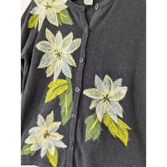 Vintage Tiara International Christmas Collection Cardigan Sweater Large Gray - Picture 3 of 8